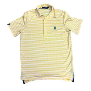 Ralph Lauren RLX Yellow White Stripe Athletic Golf Polo Shirt Size Medium Prep